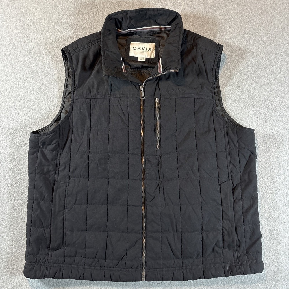 ORVIS Men's XL Black Zip Up Vest Zip Pockets Fishing Hiking Nylon Spandex